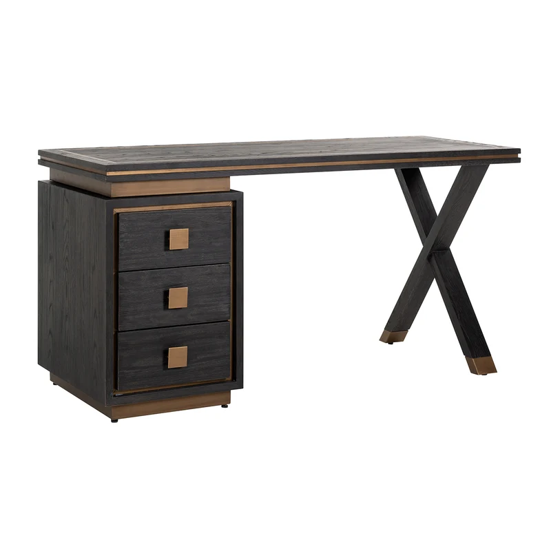 Schreibtisch Hunter Eichenfurnier black rustic mit 3 Schubladen