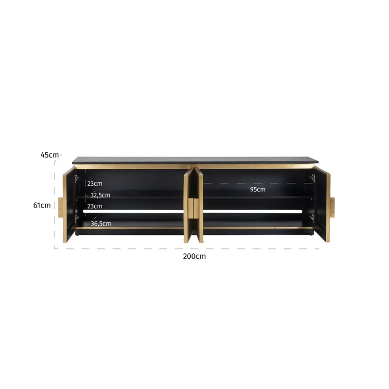 TV-Schrank Ironville gold – Mid-Century Design mit Marmorplatte
