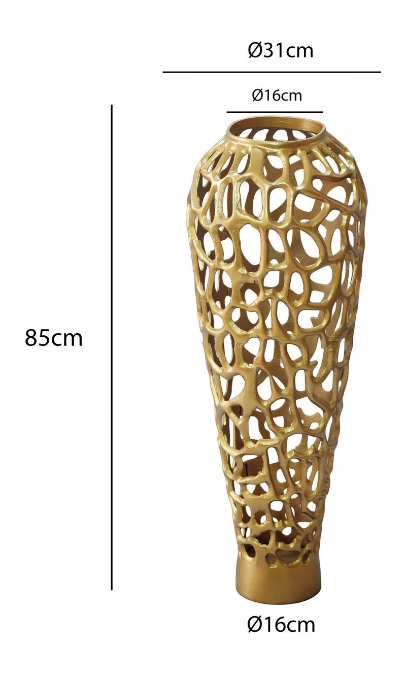 Bodenvase Aluminium Gold 85 cm, XXL Standvase handmade fürs Wohnzimmer
