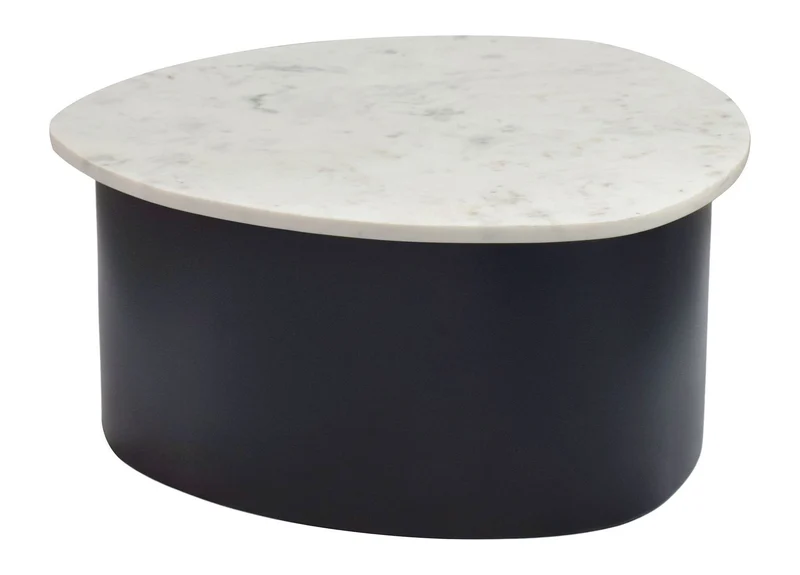 Couchtisch Marmor Weiß mit schwarzem Aluminiumgestell, organische Form