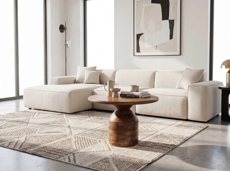 Couchtisch Mango Massivholz rund, 60 cm mit Säulenfuß, Wohnzimmer