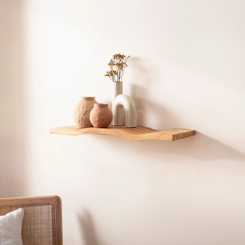 Wandregal Akazie 60 cm Wellendesign, Hängeregal aus Massivholz