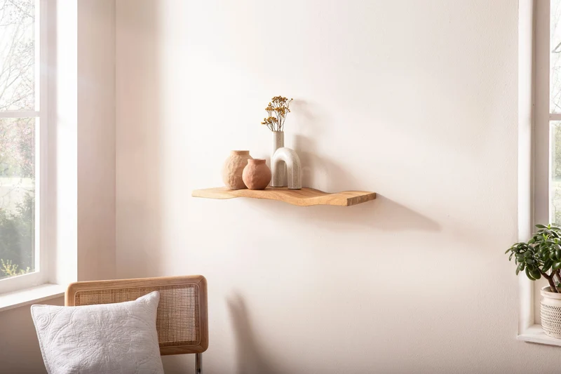 Wandregal Akazie 60 cm Wellendesign, Hängeregal aus Massivholz