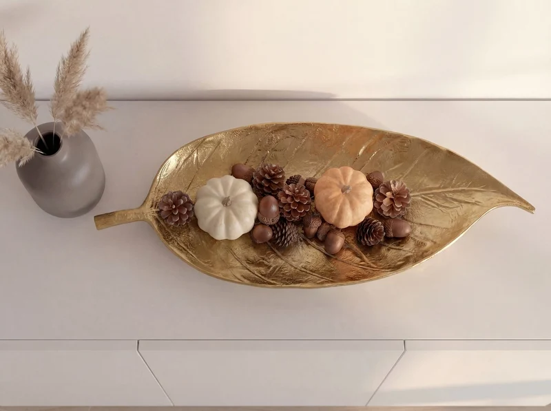 Dekoschale Blatt Wohnling Gold, 61 cm Aluminium für Wohnzimmer & Flur