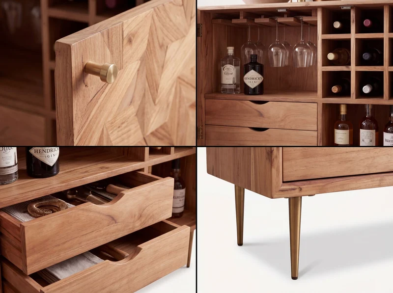 Hausbar Akazie Massivholz mit Weinregal von Wohnling, 90 cm