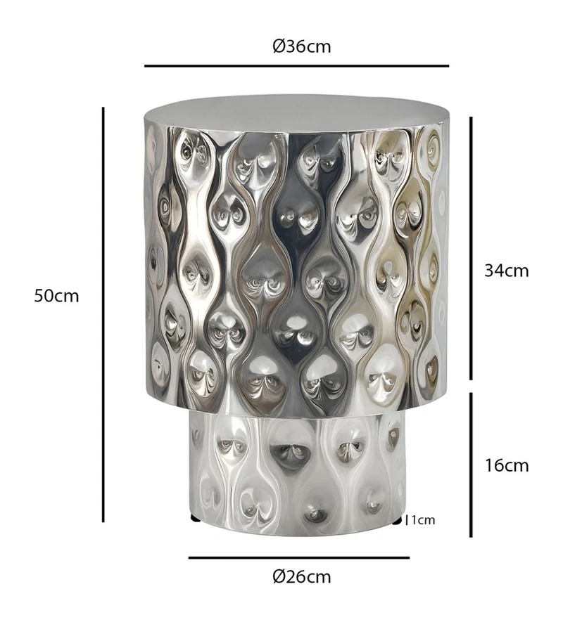 Beistelltisch Aluminium Silber Rund 36 cm, Handmade Loungetisch