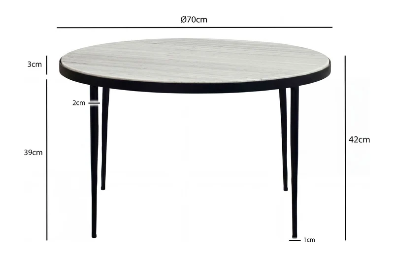 Couchtisch Toronto Marmor Weiß rund 70 cm mit schwarzem Metallgestell