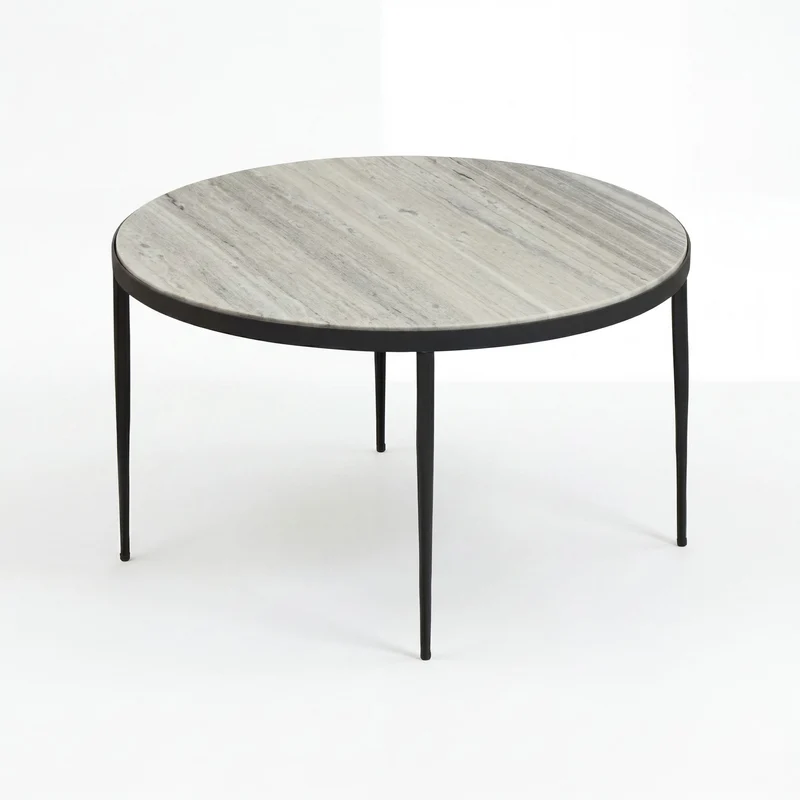 Couchtisch Toronto Marmor Weiß rund 70 cm mit schwarzem Metallgestell