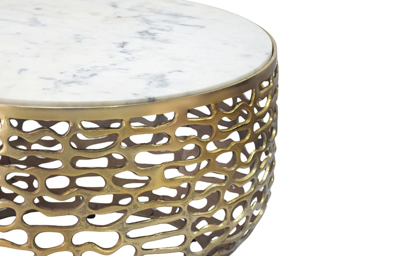 Couchtisch Marmor Gold-Weiß rund 60 cm mit Aluminiumgestell Wohnling