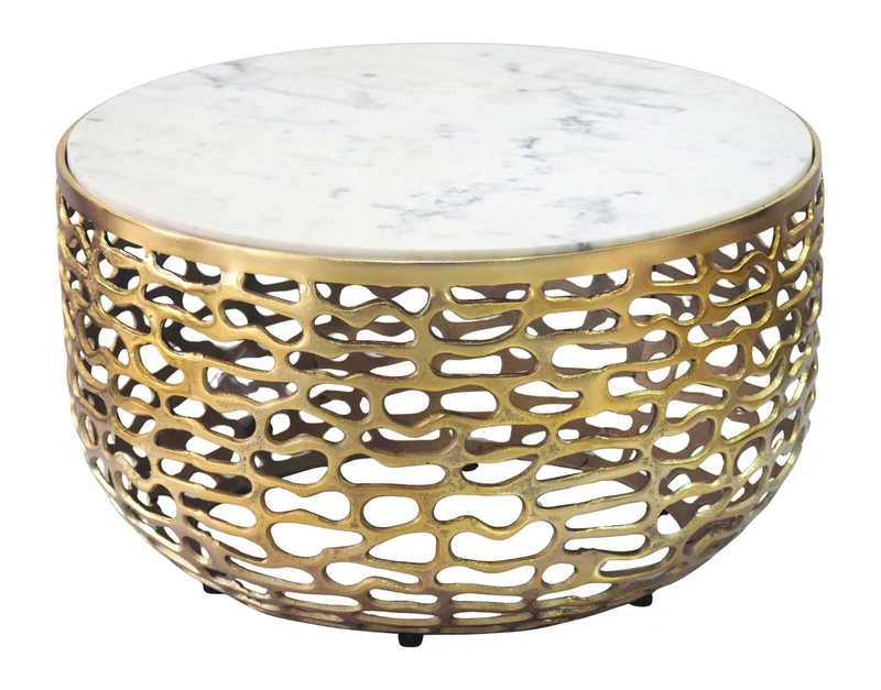Couchtisch Marmor Gold-Weiß rund 60 cm mit Aluminiumgestell Wohnling