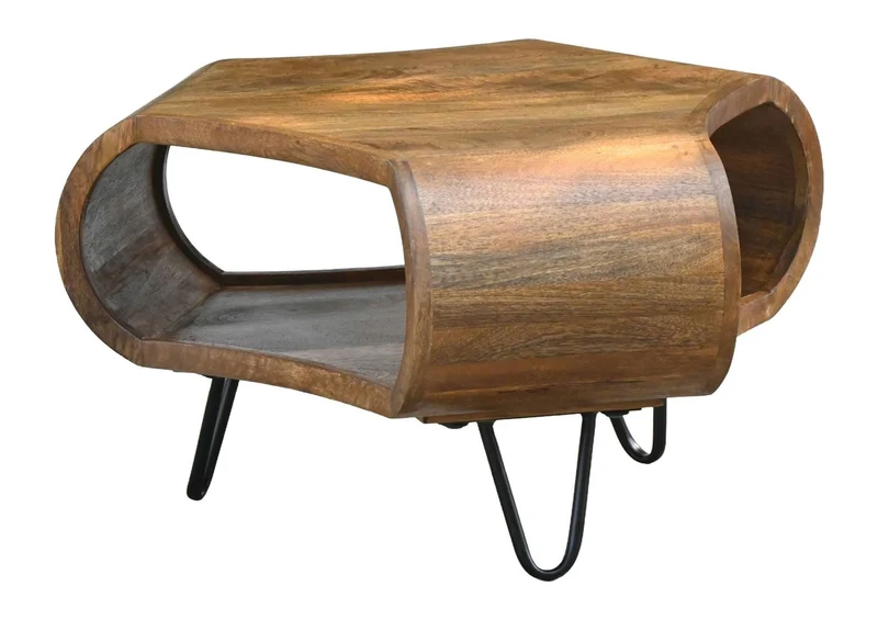 Couchtisch Mango Massivholz 60cm, Industrial-Design mit Stauraum