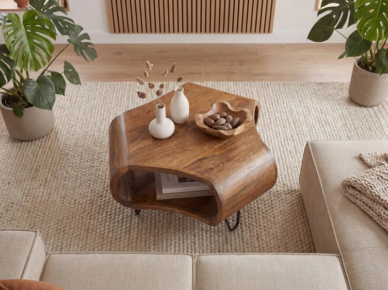 Couchtisch Mango Massivholz 60cm, Industrial-Design mit Stauraum