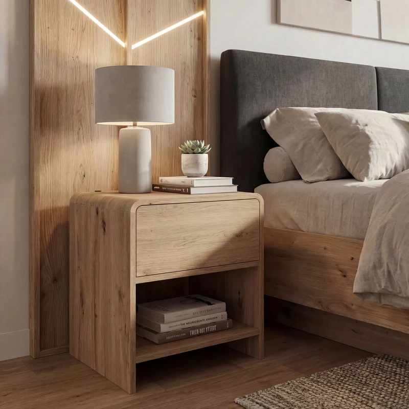 Nachttisch Eiche Dekor Wohnling mit Schublade fürs Boxspringbett