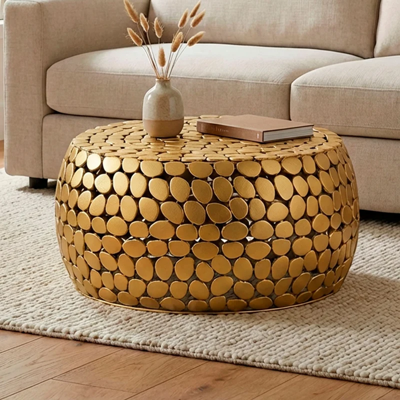 Runder Couchtisch Aluminium Gold, Ø66 cm - Wohnling Design-Sofatisch