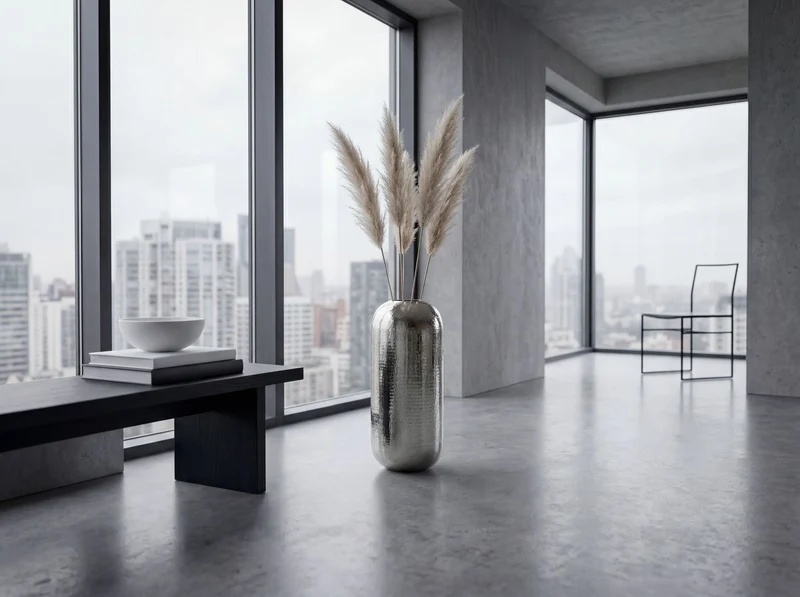 Bodenvase Aluminium 75 cm in Silber – XXL Standvase für Wohnzimmer