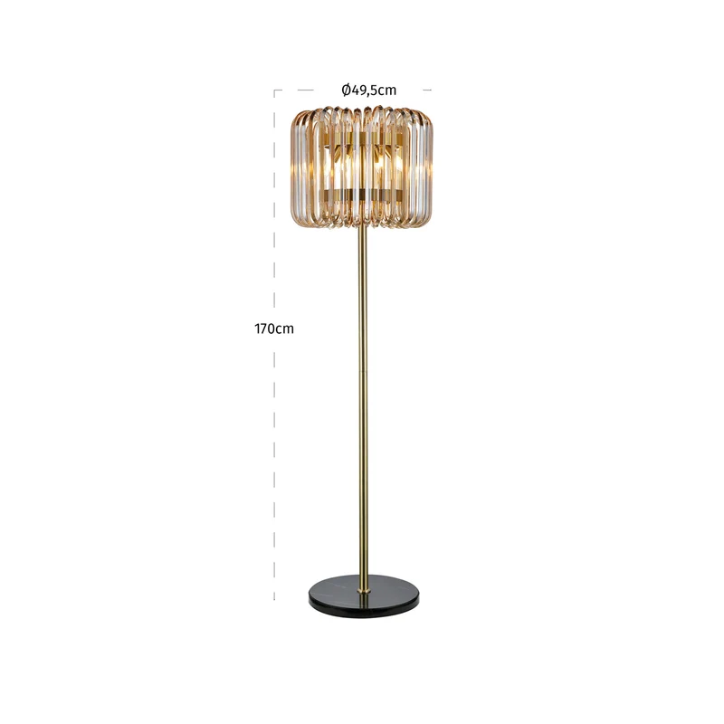 Stehlampe Channa Bronze – Eisen, Glas & Marmor, E14-Fassung