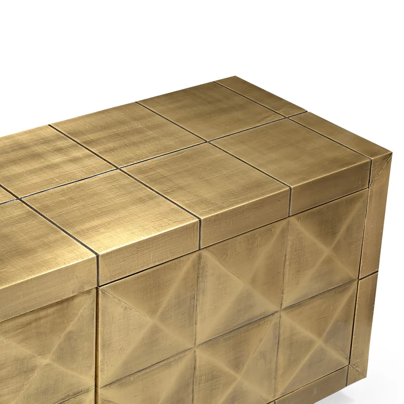 TV-Schrank Collada brushed gold mit Pyramidenmuster, 220 cm