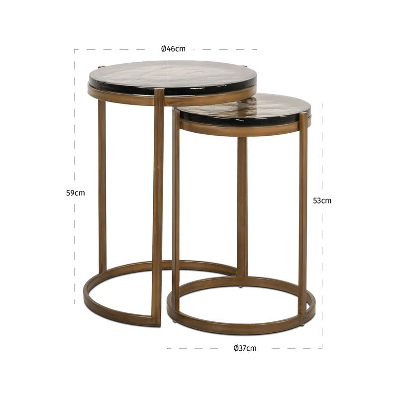 Beistelltisch Cleo Gold – 2er-Set aus Eisen mit Gussglas