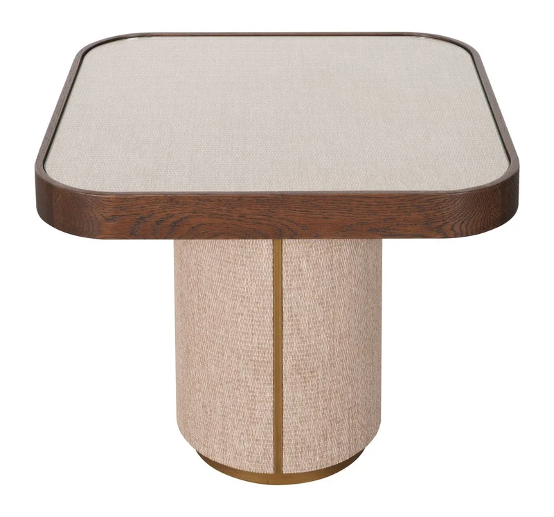 Beistelltisch Willox in Beige mit Glasplatte, Eiche & Leinen