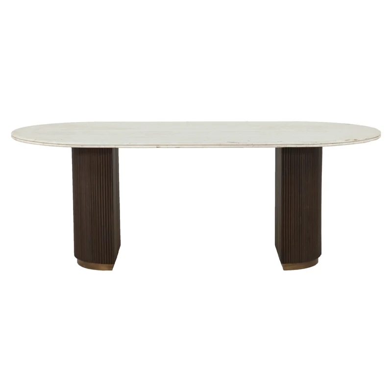 Esstisch Mayfield 210 cm mit Marmorplatte, Mangoholz & Messing