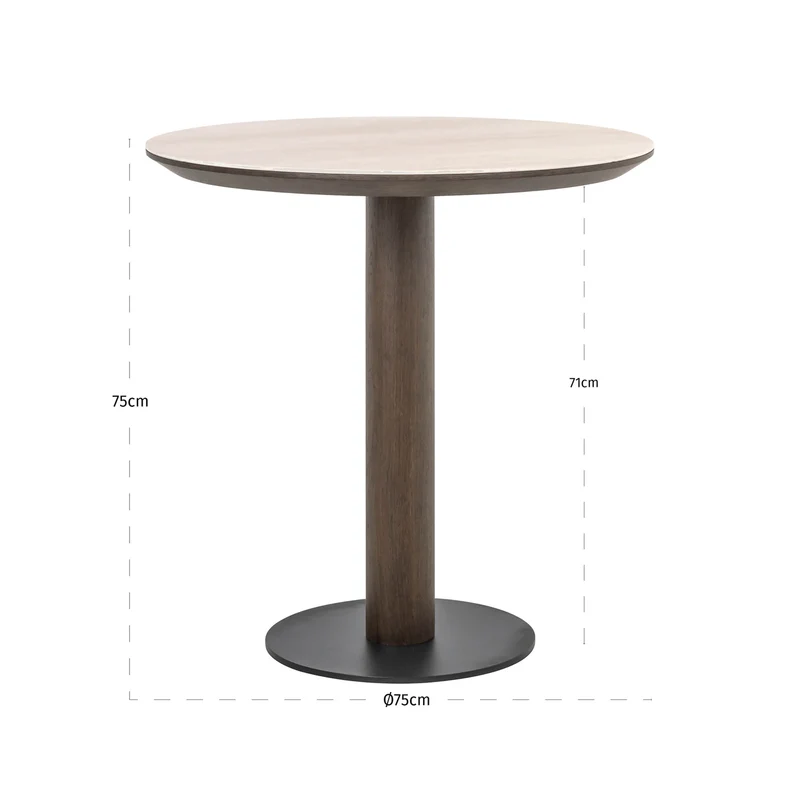 Richmond Bistro-Tisch Ritz rund 75 cm Travertin-Keramik Eichenfurnier