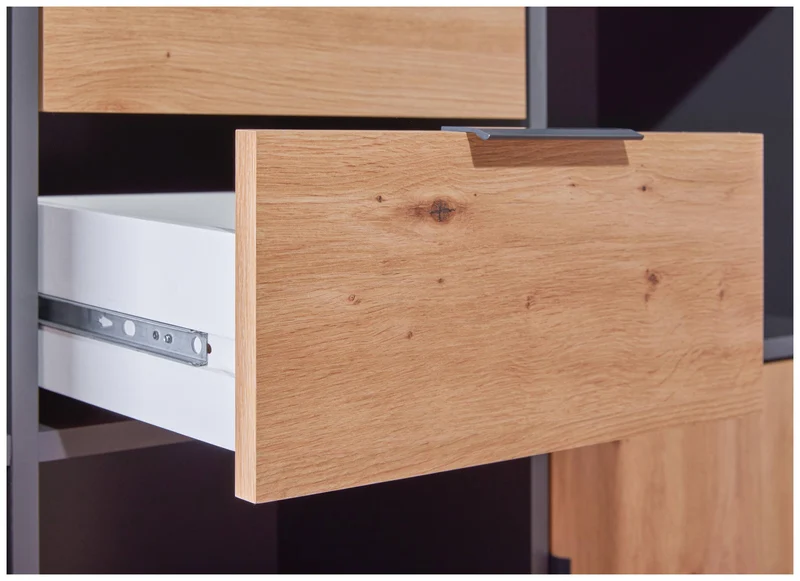 Regal Kommode PEPETO 2 Türen 2 Schubladen Optik: Grau / Artisan Eiche