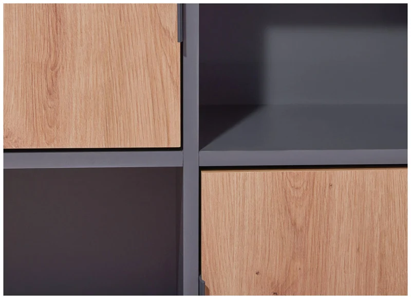 Regal Kommode PEPETO 2 Türen 2 Schubladen Optik: Grau / Artisan Eiche