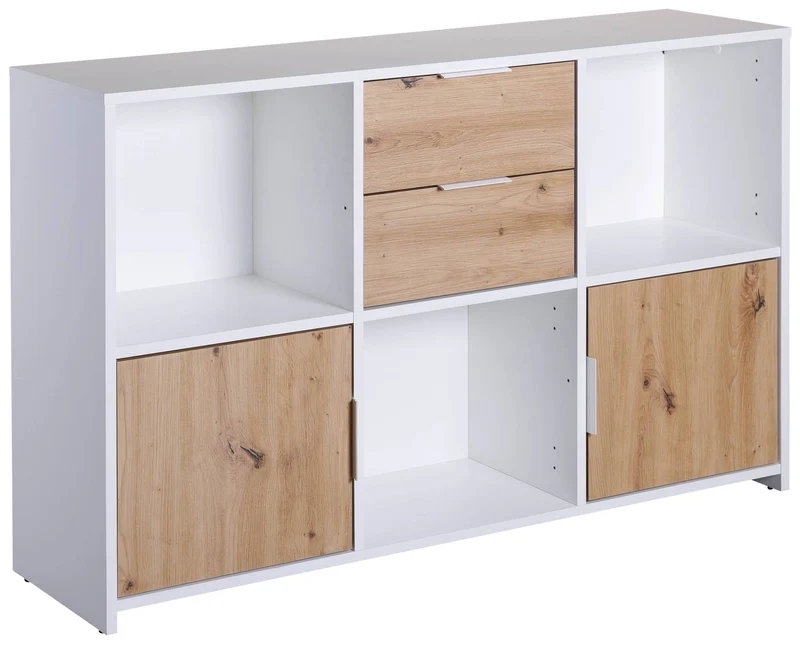 Regal Kommode PEPETO 2 Türen 2 Schubladen Optik: Weiß / Artisan Eiche