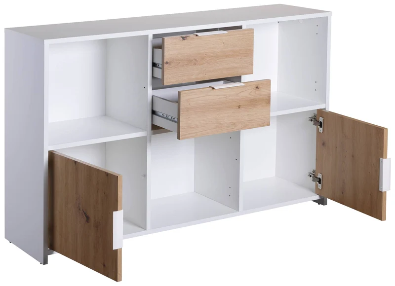 Regal Kommode PEPETO 2 Türen 2 Schubladen Optik: Weiß / Artisan Eiche