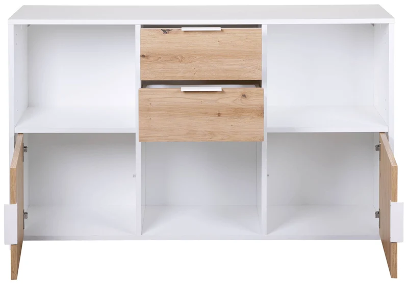 Regal Kommode PEPETO 2 Türen 2 Schubladen Optik: Weiß / Artisan Eiche