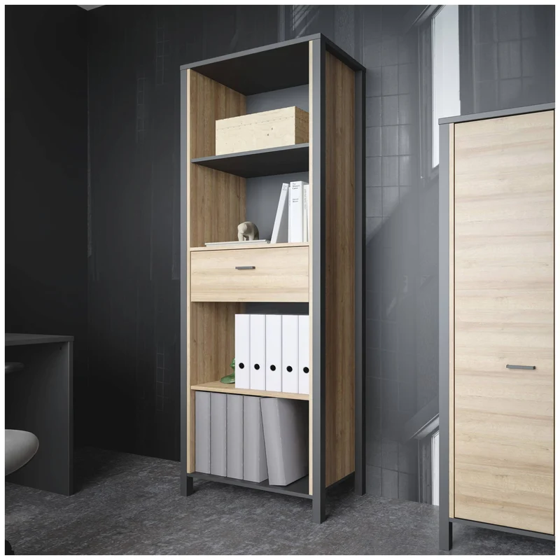 Regal Bücherregal HIGH ROCK Riviera Eiche Optik / Schwarz, von Forte