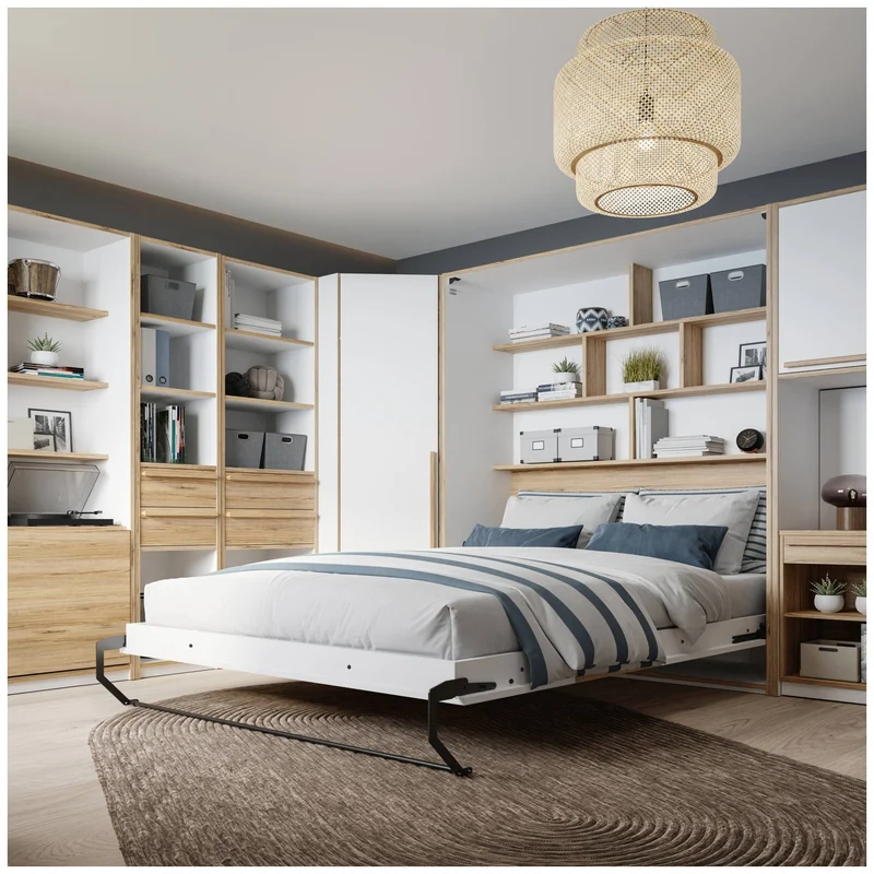 Schrankbett S-ROOM 160 x 200 Klappbett Weiß und Catania Eiche, Forte