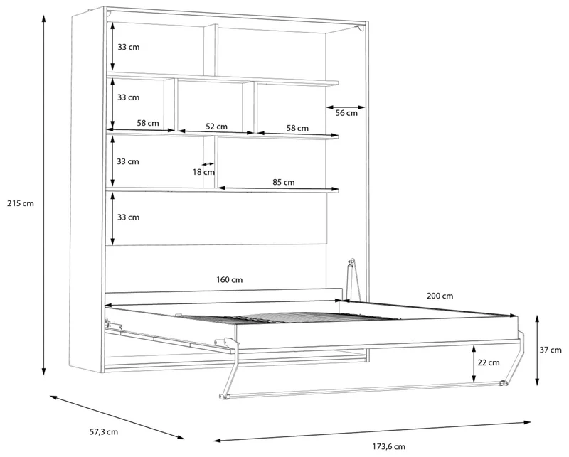 Schrankbett S-ROOM 160 x 200 Klappbett Weiß und Catania Eiche, Forte