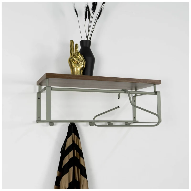 Wandgarderobe REX 3 Dusty Green, Garderobe mit 5 Haken und Hutablage