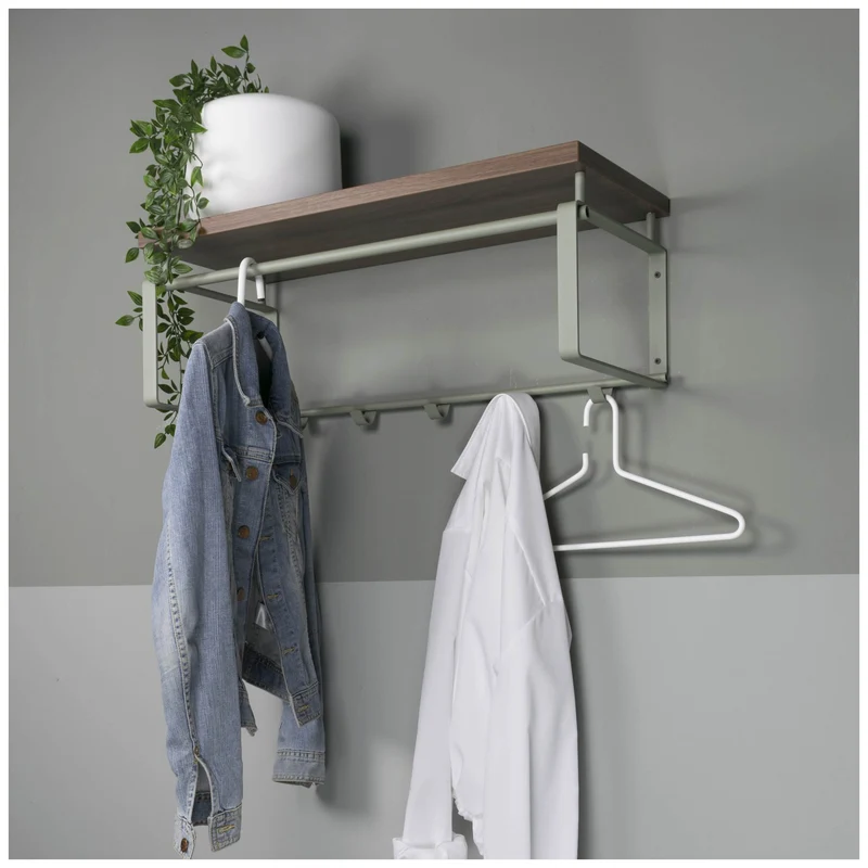 Wandgarderobe REX 3 Dusty Green, Garderobe mit 5 Haken und Hutablage