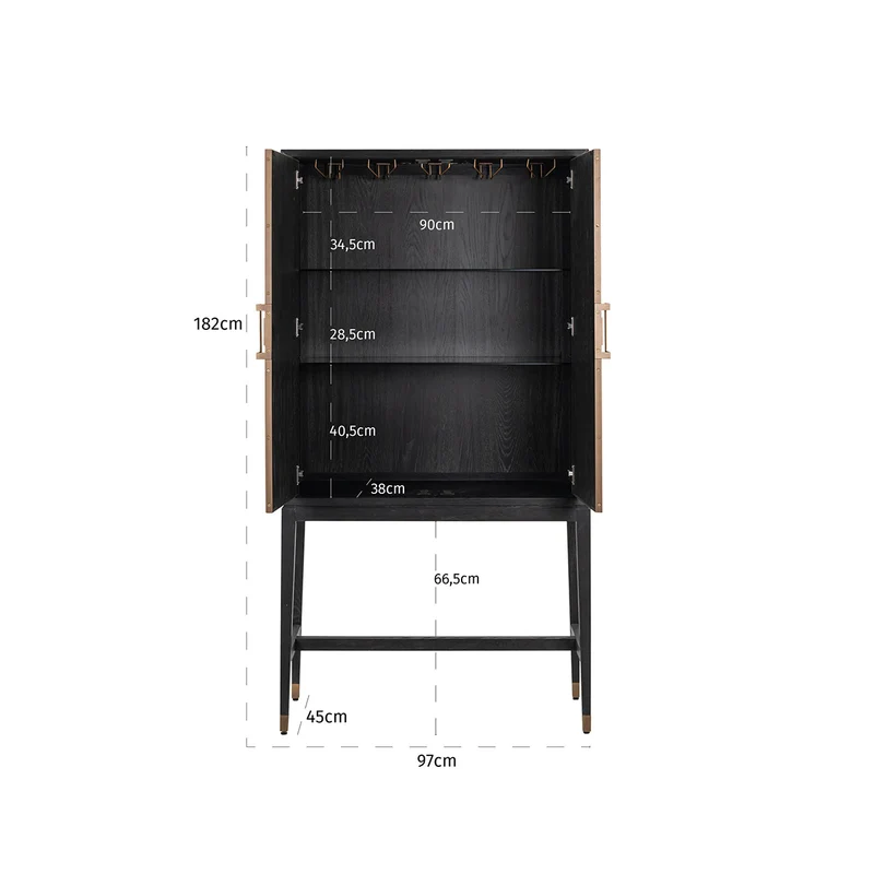 Richmond Barschrank Bloomville Brass Shagreen, Eiche & PU-Leder