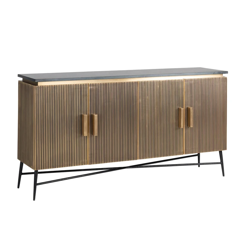 Sideboard Ironville in Gold mit Marmorplatte – Mid-Century Design