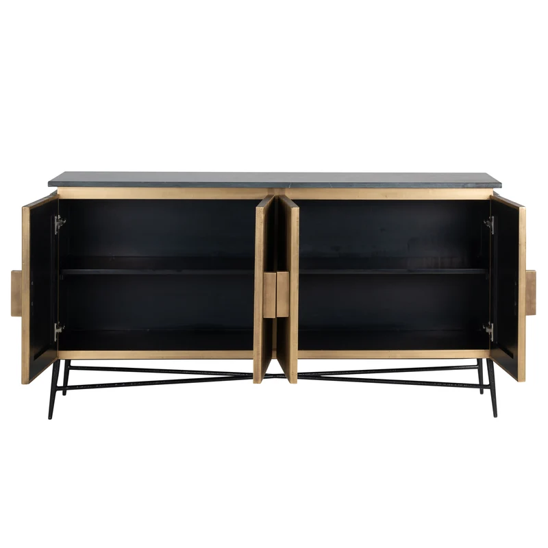 Sideboard Ironville in Gold mit Marmorplatte – Mid-Century Design