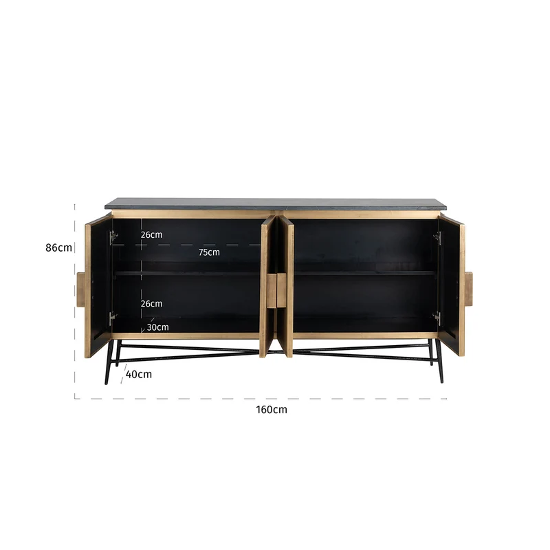 Sideboard Ironville in Gold mit Marmorplatte – Mid-Century Design