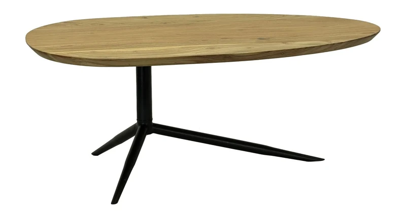 Couchtisch Akazie Massivholz oval, 87 cm mit schwarzem Metallgestell