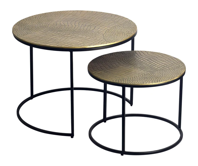 Wohnling Satztisch 2er Set rund in Gold mit Alu-Tischplatten