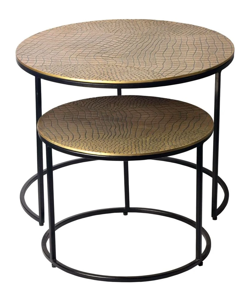 Wohnling Satztisch 2er Set rund in Gold mit Alu-Tischplatten