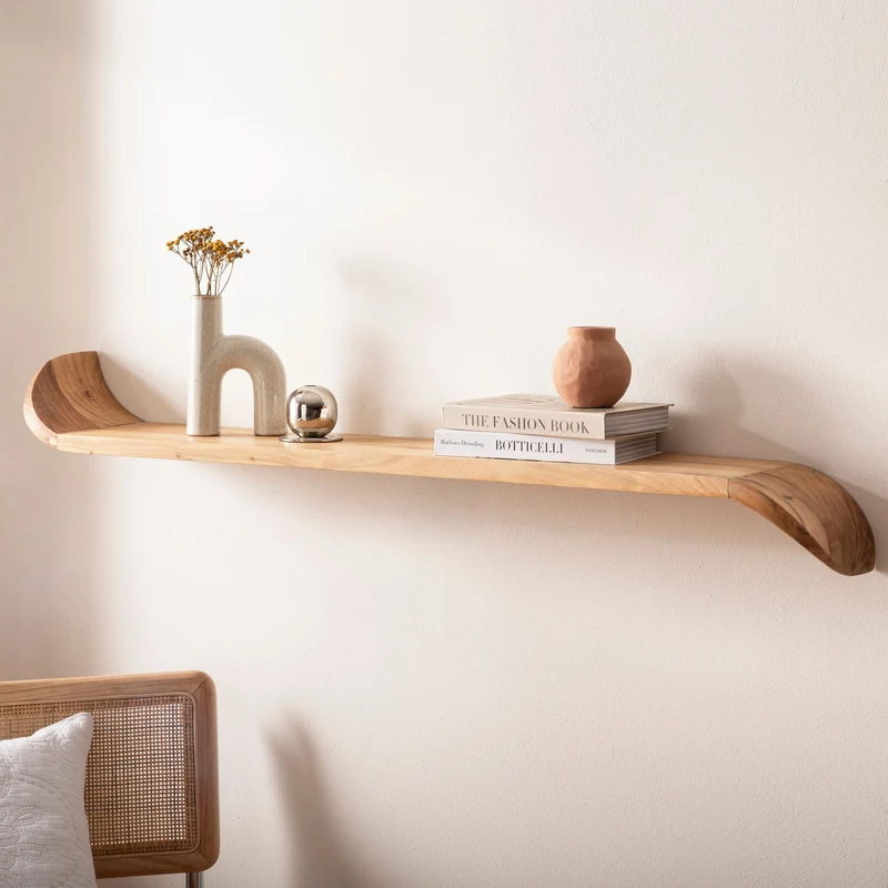 Wandregal Mango 100cm mit geschwungenen Enden, handgefertigt aus Holz