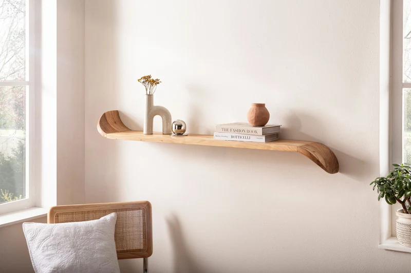 Wandregal Mango 100cm mit geschwungenen Enden, handgefertigt aus Holz