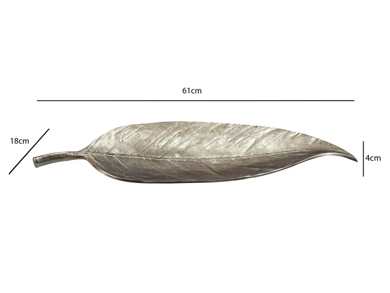 Dekoschale Blatt Wohnling aus Aluminium in Silber, 61 cm Handarbeit