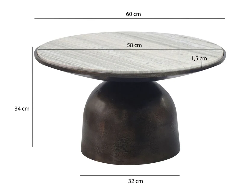 Couchtisch rund 60 cm mit Marmorplatte und Aluminiumgestell Schwarz