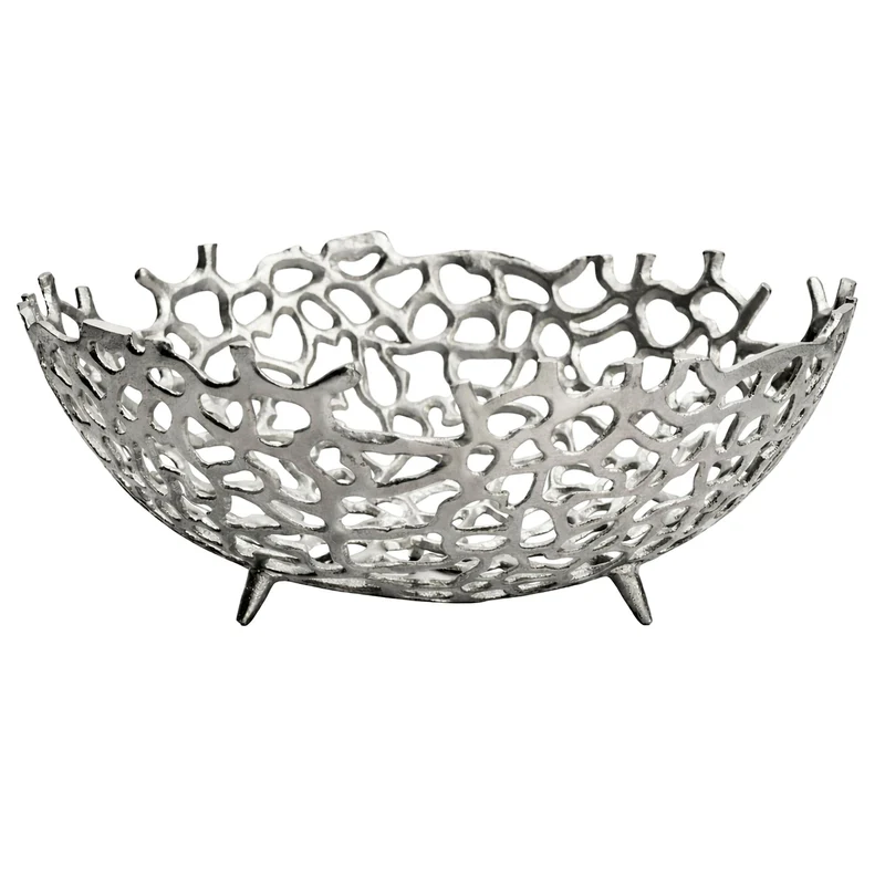 Obstschale Rund Silber 46 cm aus Aluminium mit Korallen-Optik