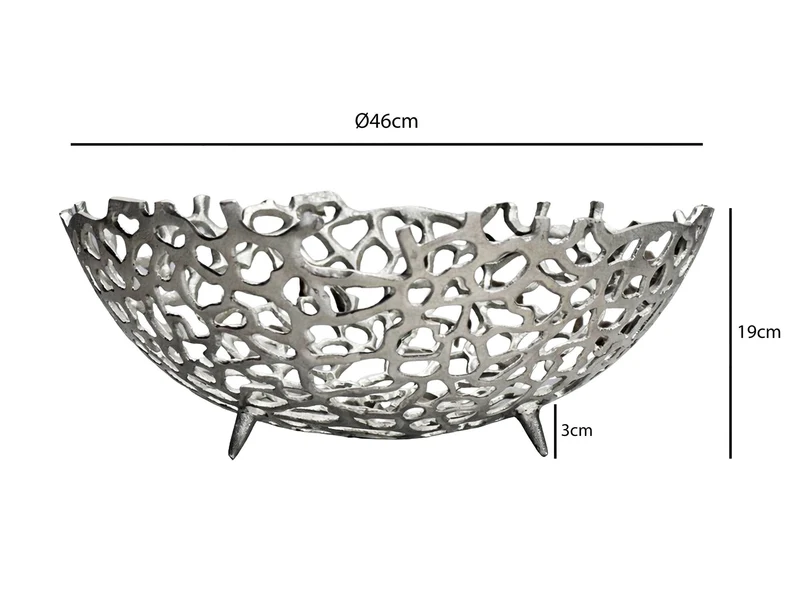 Obstschale Rund Silber 46 cm aus Aluminium mit Korallen-Optik