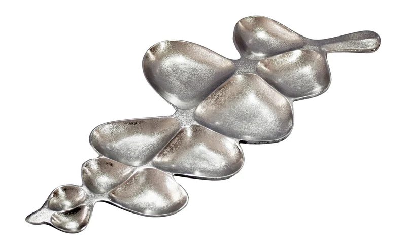 Dekoschale Blattform Silber, Handmade Aluminium-Tischdeko 60cm