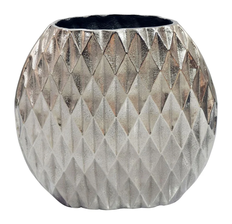 Design-Tischvase aus Aluminium in Silber mit Rautenmuster von Wohnling